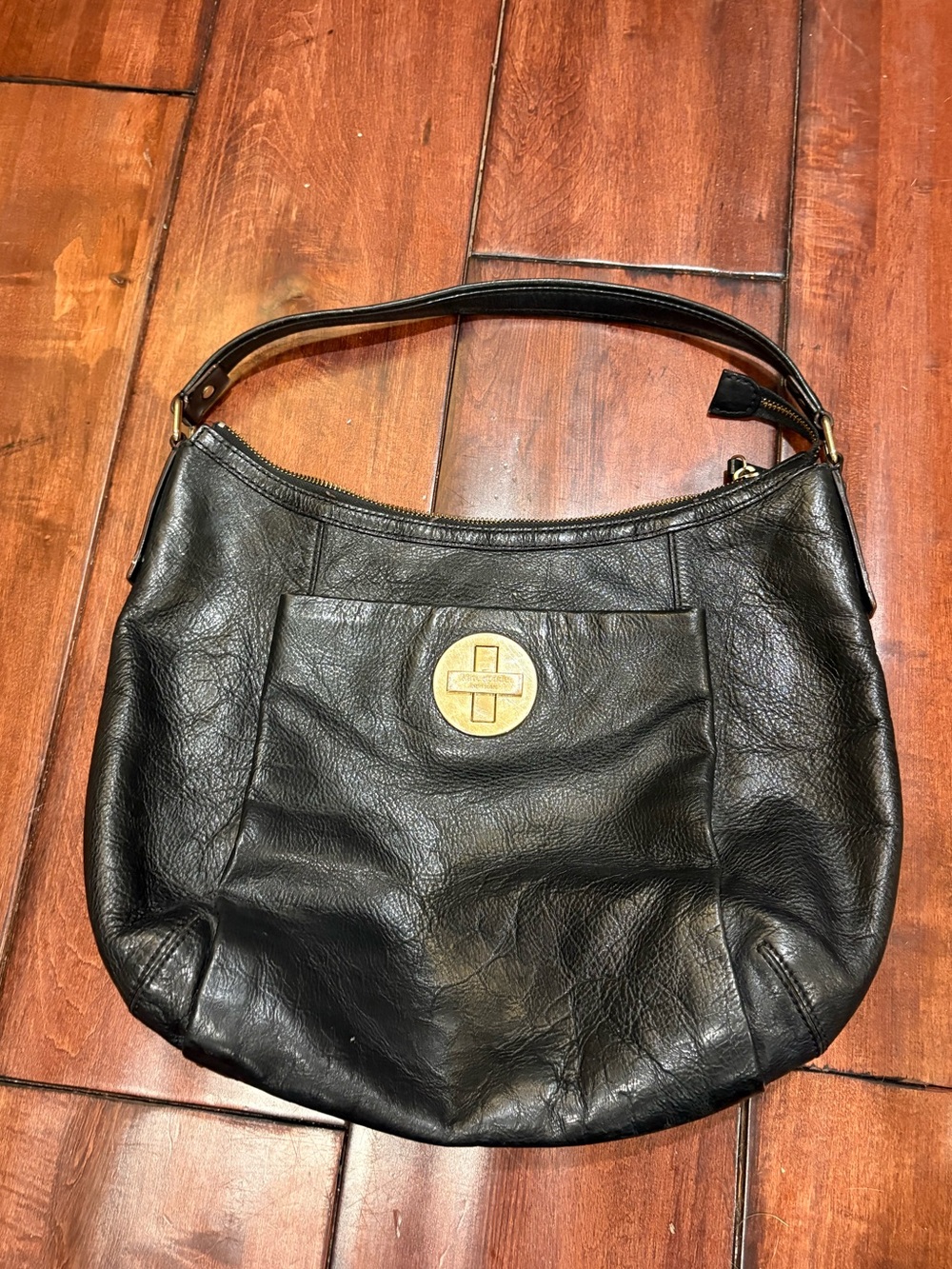 kate spade Black Leather Shoulder Hobo with Gold Medallion